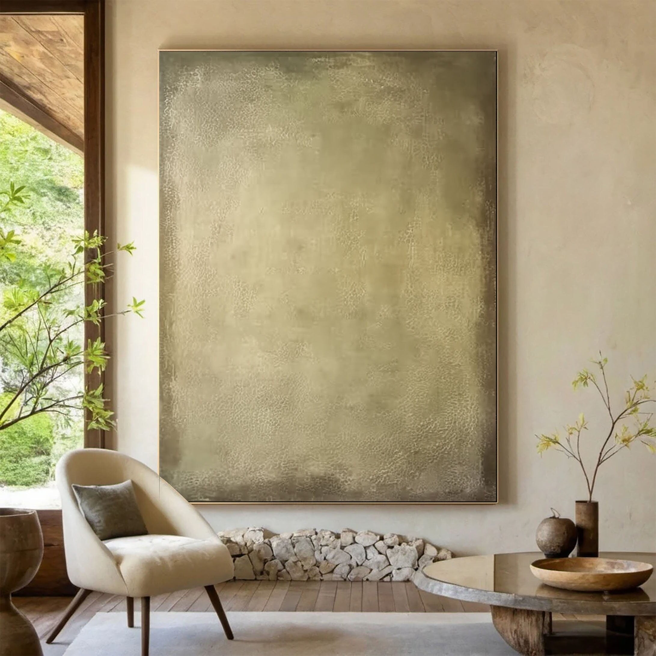 Wabi-sabi Art Beige Minimalist Plaster Art Beige Abstract Texture Painting Beige Wall Decor Plaster Texture Wall Art Minimalist Art Green 3D Oil  Plaster Wall Art On Canvas