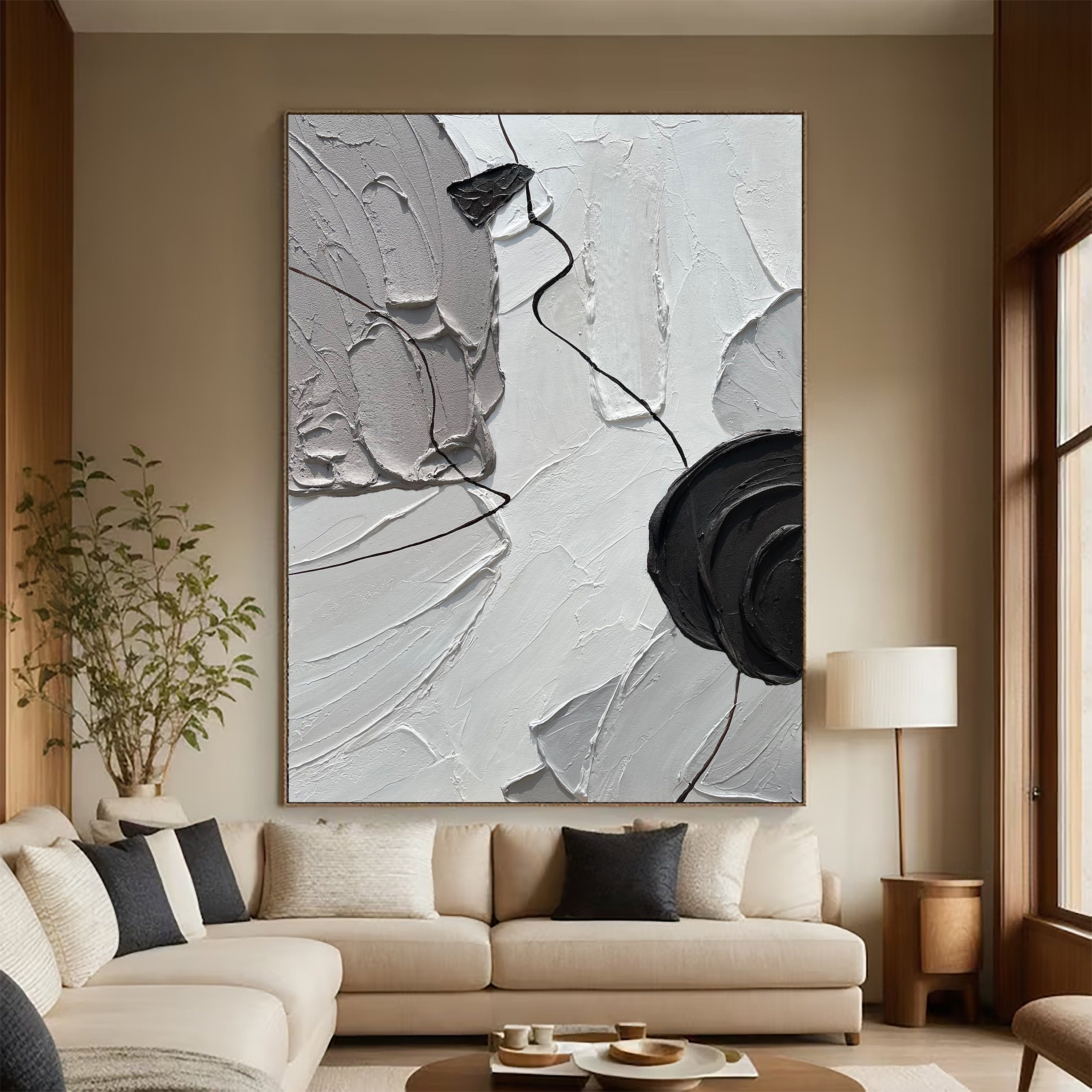 Wabi-sabi Art White Minimalist Plaster Art Black Abstract Texture Painting Beige Wall Decor Plaster Texture Wall Art Minimalist Art Brown 3D Oil  Plaster Wall Art On Canvas