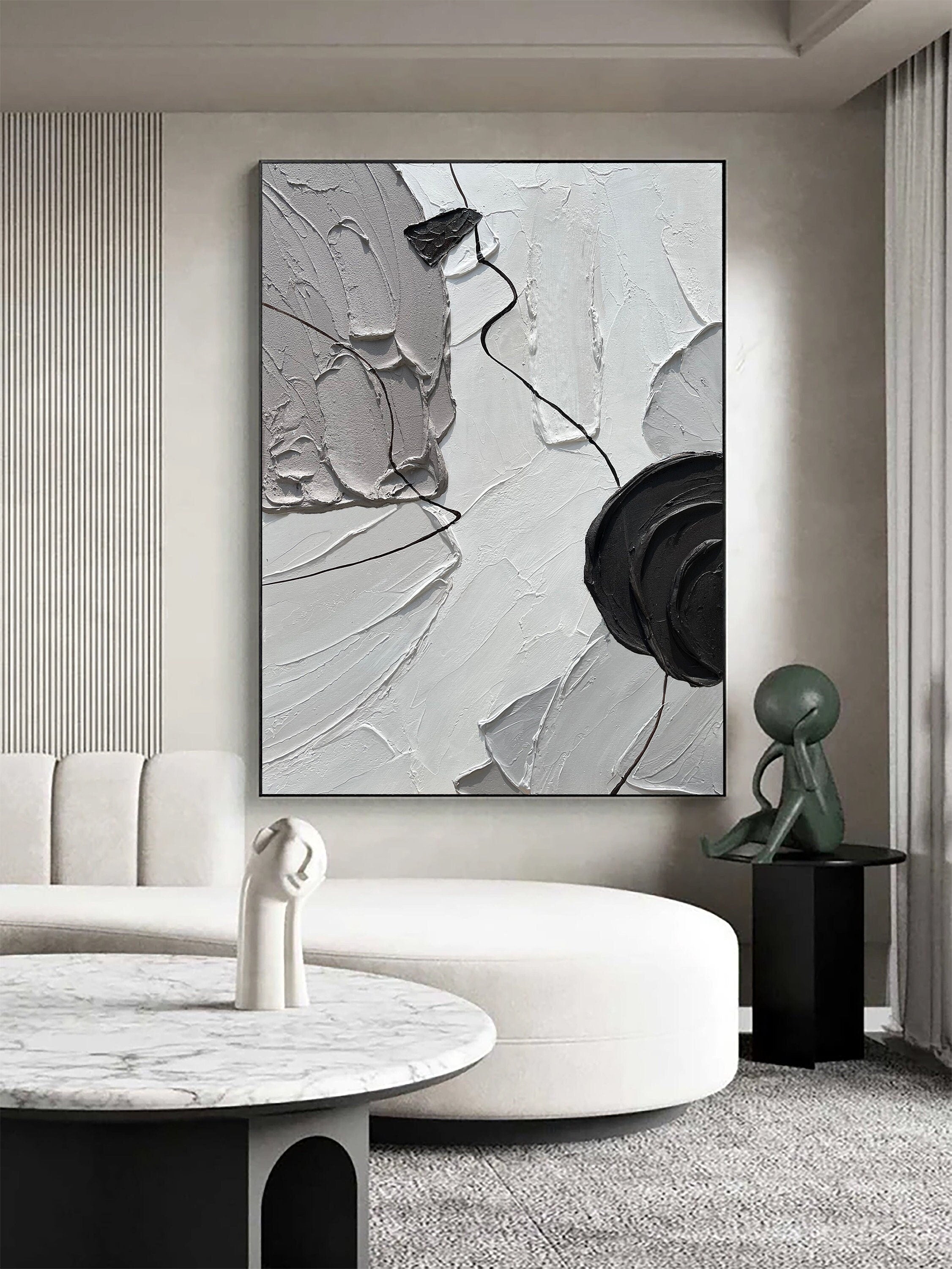 Wabi-sabi Art White Minimalist Plaster Art Black Abstract Texture Painting Beige Wall Decor Plaster Texture Wall Art Minimalist Art Brown 3D Oil  Plaster Wall Art On Canvas