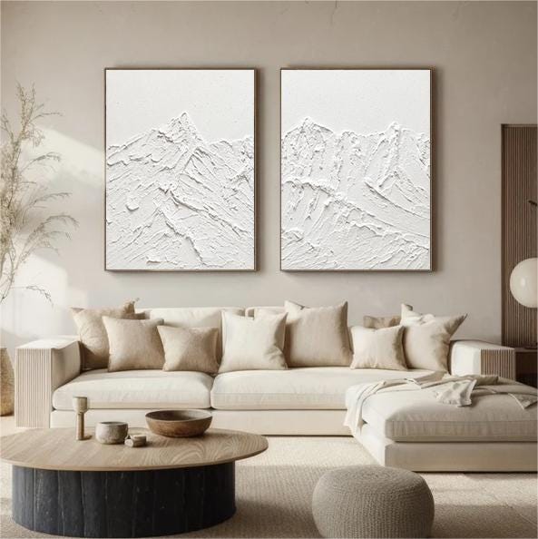 Wabi-sabi Art White Minimalist Plaster Art Texture Painting Abstract Wall Decor Plaster Texture Wall Art Minimalist Art  3D Oil Canvas Wall Art 