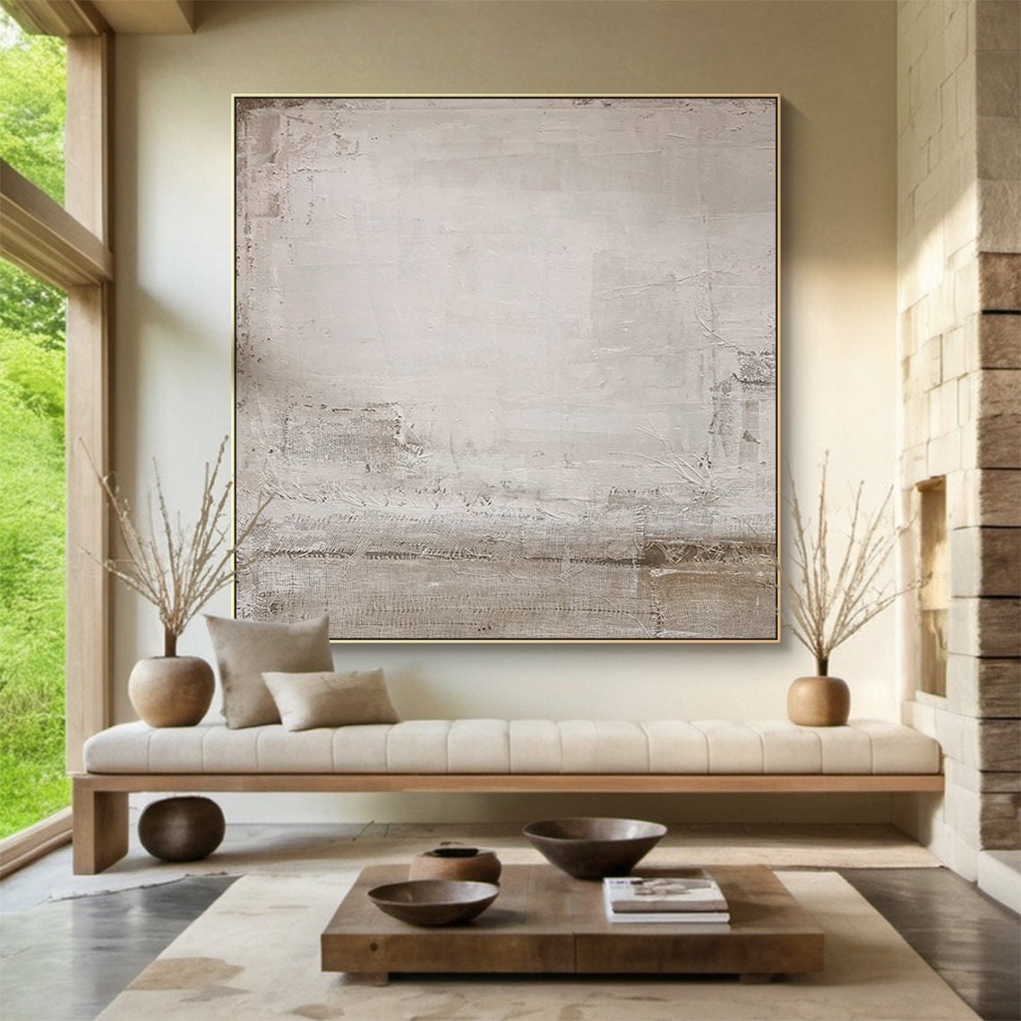 Wabi-sabi Art Brown Minimalist Plaster Art Beige Abstract Texture Painting Beige Wall Decor Plaster Texture Wall Art Minimalist Art Brown 3D Oil  Plaster Wall Art On Canvas