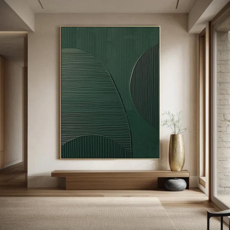 Wabi-sabi Art Green Minimalist Plaster Art Green Abstract Texture Painting Green Wall Decor Plaster Texture Wall Art Minimalist Art Green 3D Oil Wall Art On Canvas