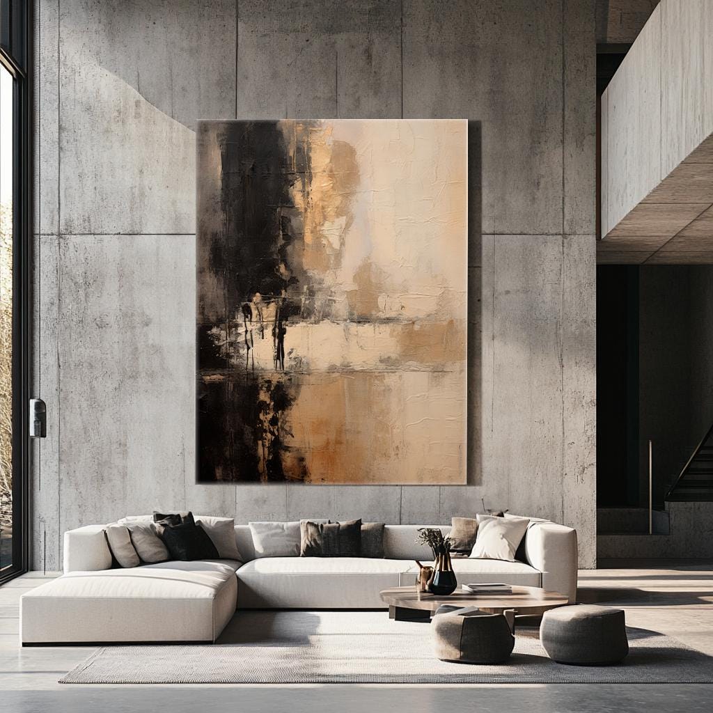 Wabi-sabi Art Brown Minimalist Plaster Art Black Abstract Texture Painting Beige Wall Decor Plaster Texture Wall Art Minimalist Art Brown 3D Oil  Plaster Wall Art On Canvas