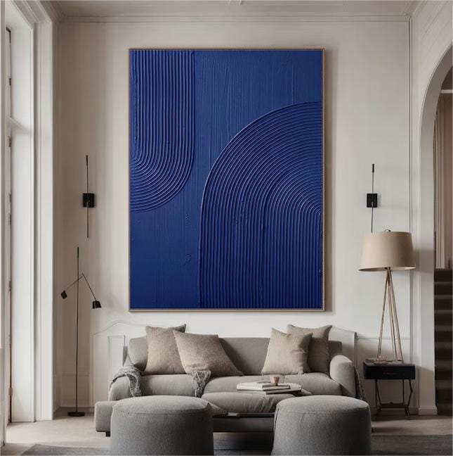 Wabi-sabi Art Blue Minimalist Plaster Art Blue Abstract Texture Painting Blue Wall Decor Plaster Texture Wall Art Minimalist Art Black 3D Oil  Plaster Wall Art On Canvas