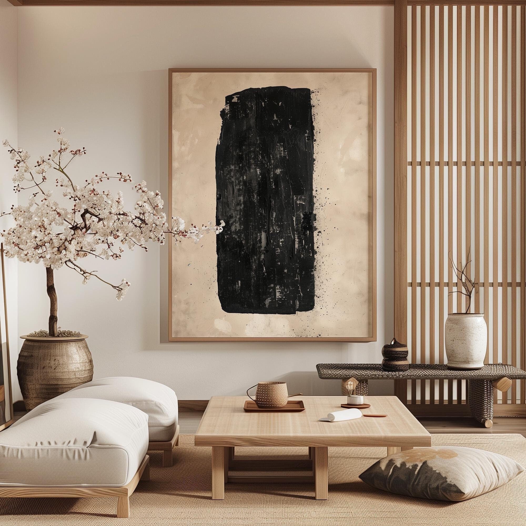 Wabi-sabi Art Brown Minimalist Plaster Art Black Abstract Texture Painting Beige Wall Decor Plaster Texture Wall Art Minimalist Art Brown 3D Oil  Plaster Wall Art On Canvas