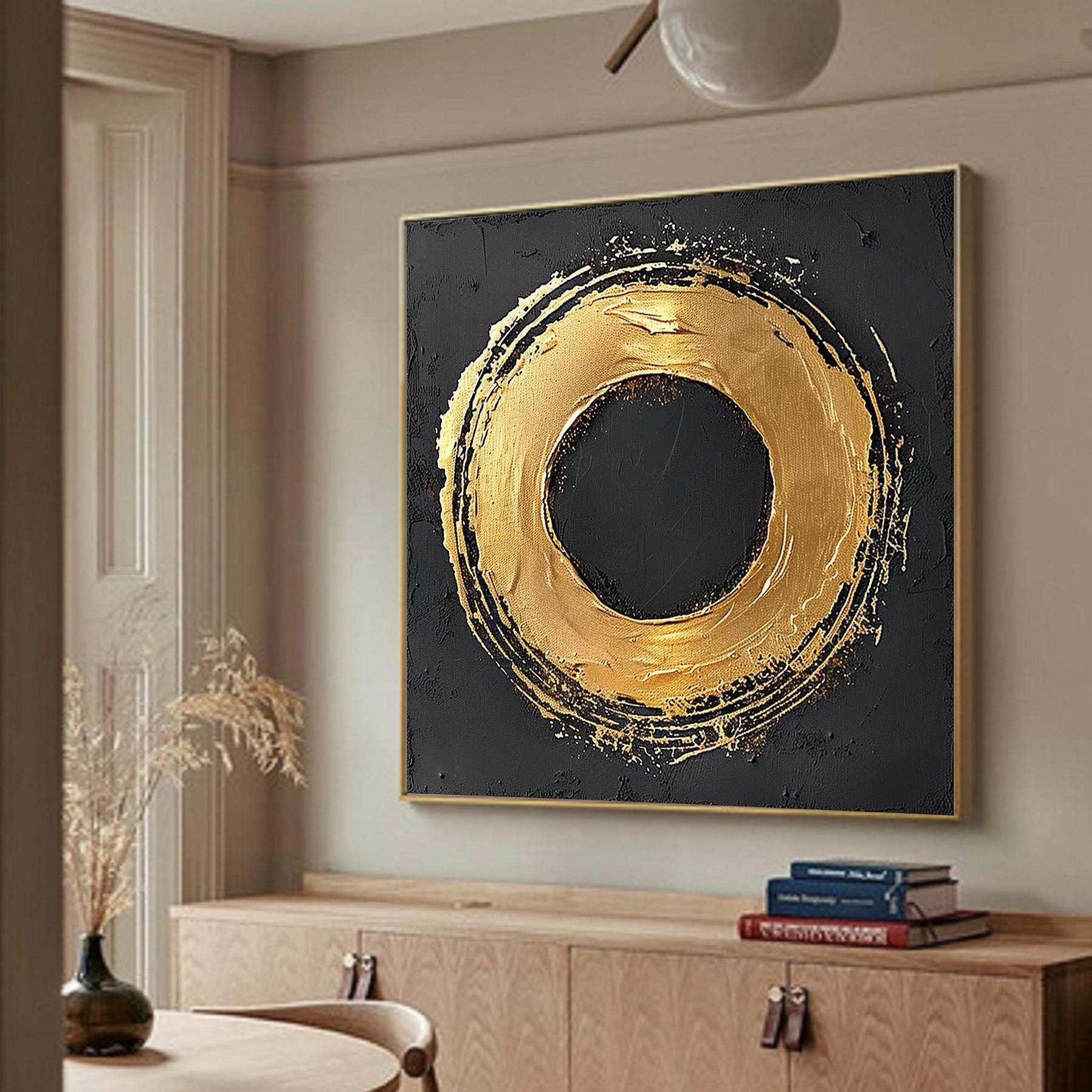 Wabi-sabi Art Black Minimalist Plaster Art Gold Abstract Texture Painting Black Wall Decor Plaster Texture Wall Art Minimalist Art Gold 3D Oil  Plaster Wall Art On Canvas