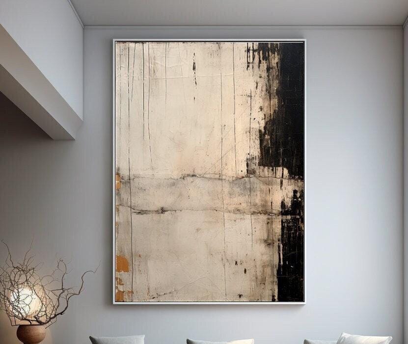 Wabi-sabi Art Brown Minimalist Plaster Art Black Abstract Texture Painting Beige Wall Decor Plaster Texture Wall Art Minimalist Art Brown 3D Oil  Plaster Wall Art On Canvas