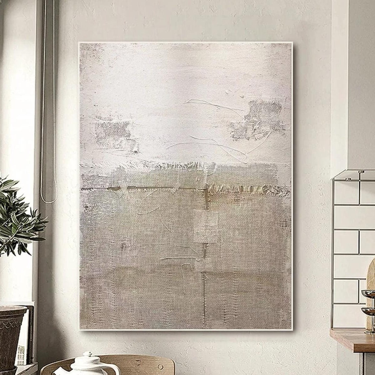 Wabi-sabi Art Brown Minimalist Plaster Art Beige Abstract Texture Painting Beige Wall Decor Plaster Texture Wall Art Minimalist Art Brown 3D Oil  Plaster Wall Art On Canvas