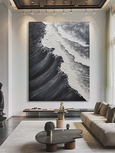 Extra Large Wall Decor Abstract Black Abstract Art White Painting large Black Painting White Wall Art minimalist Painting Modern Textured Sea & Beach Painting 3D Oil Plaster Wall Art On Canvas