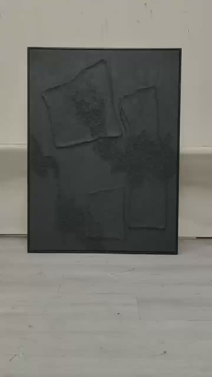 Wabi-sabi Plaster Art Black Minimalist Plaster Art Black Abstract Texture Painting Black Wall Decor Plaster Texture Wall Art Minimalist Art Black 3D Oil  Wall Art On Canvas