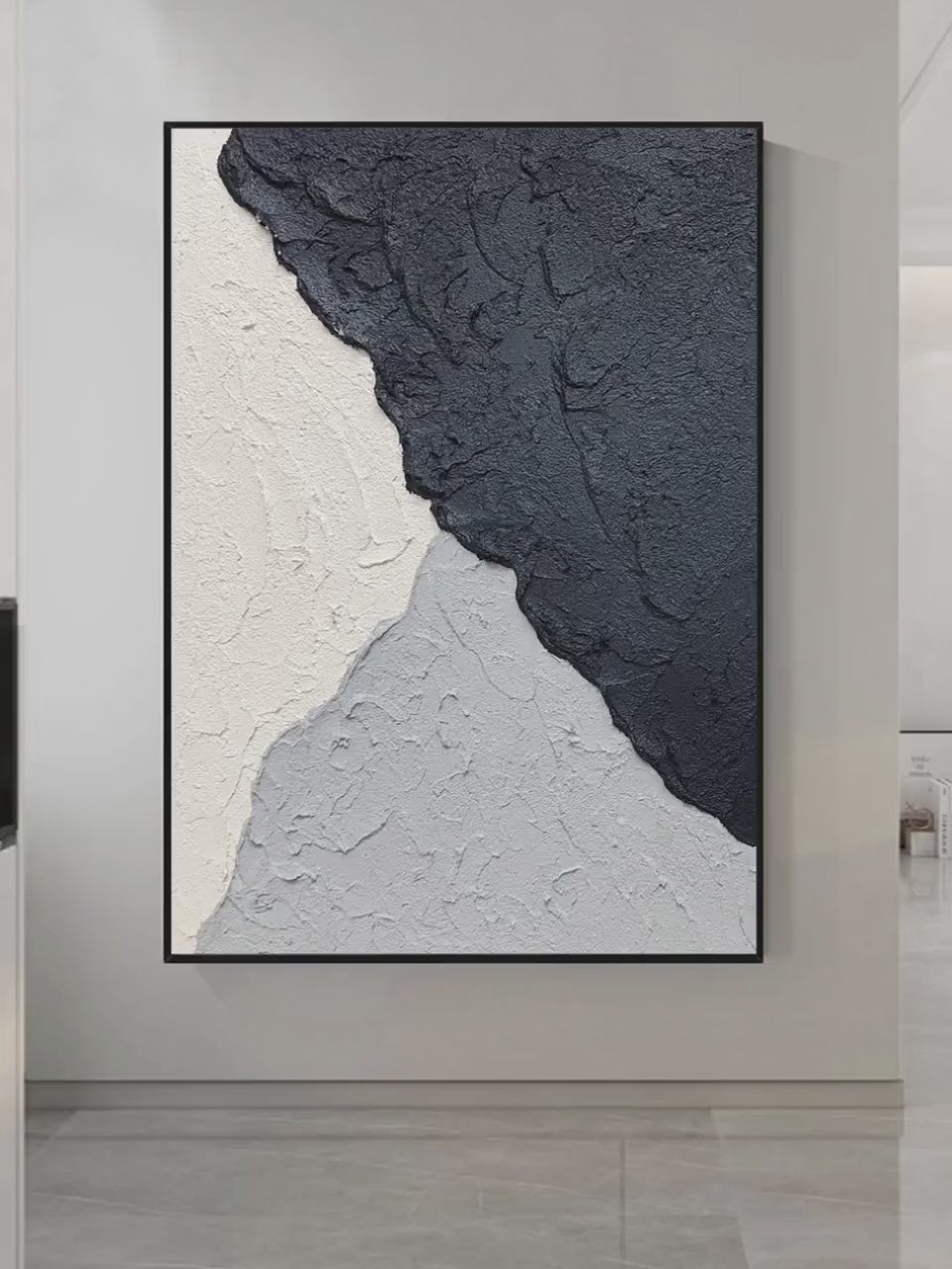 Wabi-sabi Art White Minimalist Plaster Art Black Abstract Texture Painting White Wall Decor Plaster Texture Wall Art Minimalist Art Black 3D Oil  Plaster Wall Art On Canvas